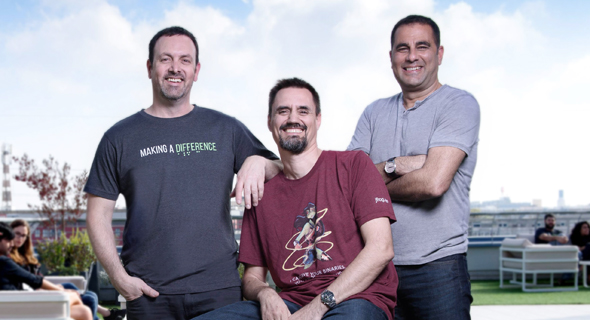 JFrog's co-founders Yoav Landman (left), Frederic Simon (middle), and Shlomi Ben Haim (right). Photo:: Shachar Maor JFrog's co-founders Yoav Landman (left), Frederic Simon (middle), and Shlomi Ben Haim (right). Photo:: Shachar Maor
